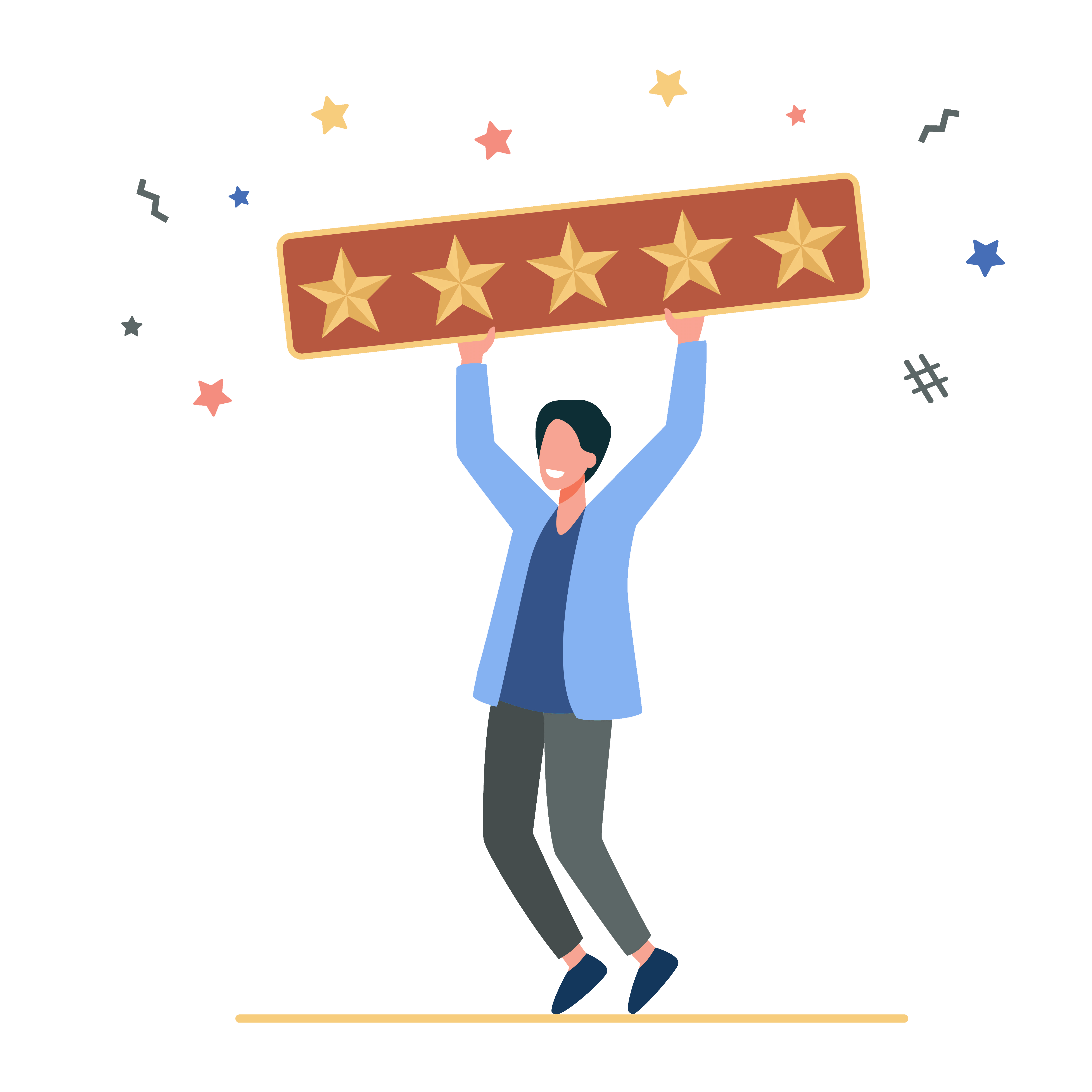 Happy man holding five rating stars copy